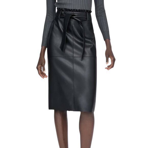 Zara Faux Leather High Waist Midi Skirt Black Size Small - Picture 1 of 9
